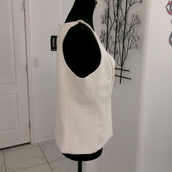 New EXPRESS Cream Ponte V-Neck Seamed Sleeveless Top Blouse L NWT - Picture 5 of 10